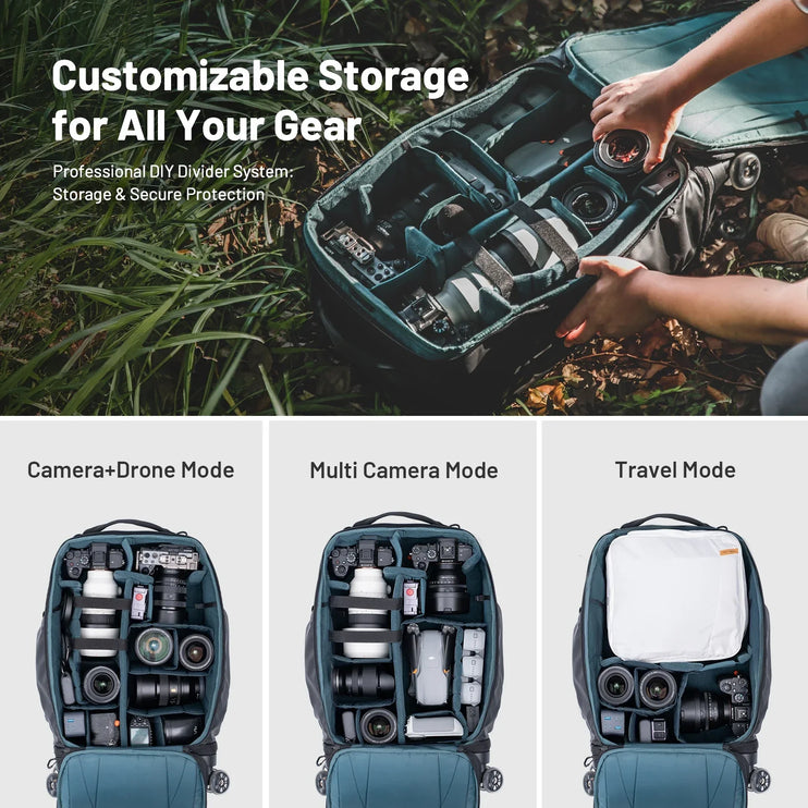 2-in-1 Outdoor Trolley Case Backpack Expandable Black-4