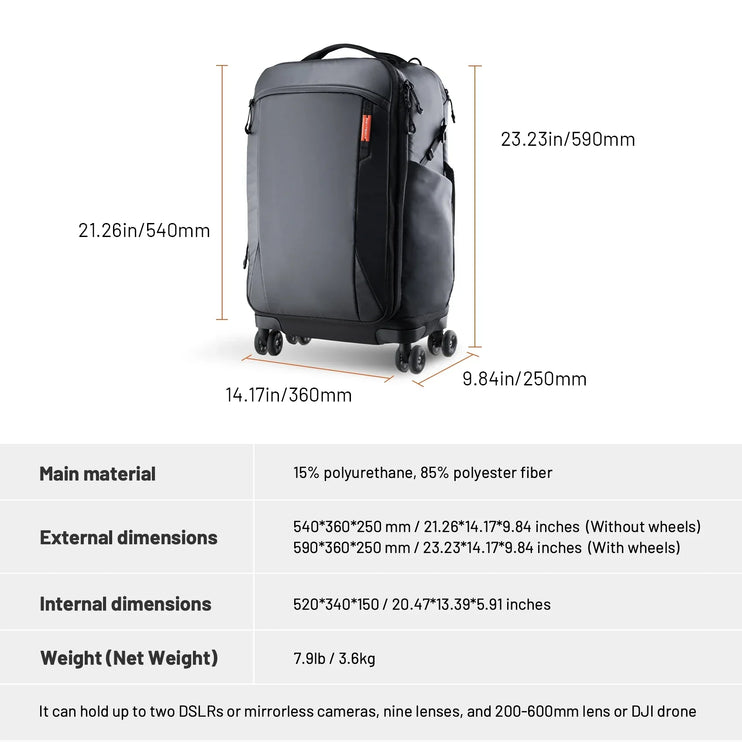 2-in-1 Outdoor Trolley Case Backpack Expandable Black-1