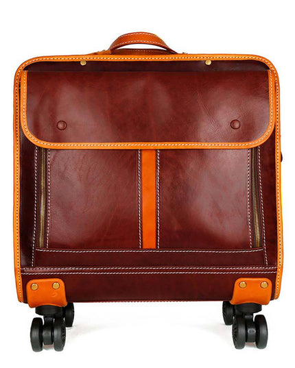 Genuine Vintage Italian Vegetable Tanned Leather 20-inch Carry-on Universal wheel Cabin Rolling Spinner Travel Luggage-3
