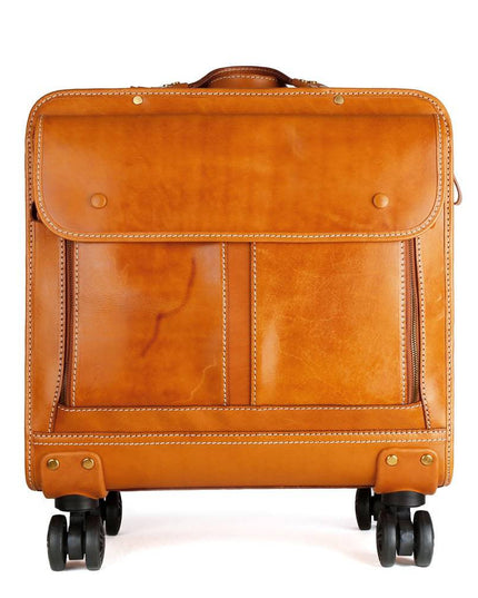 Genuine Vintage Italian Vegetable Tanned Leather 20-inch Carry-on Universal wheel Cabin Rolling Spinner Travel Luggage-4
