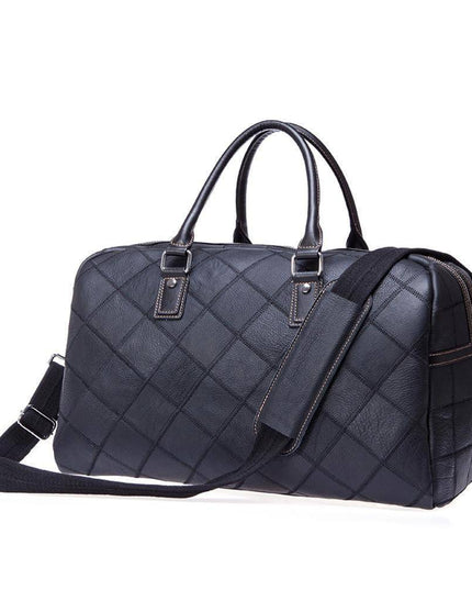 Rossie Viren  Men's Quilted Large Capacity  Leather Duffel Carryall Travel  Bag-5
